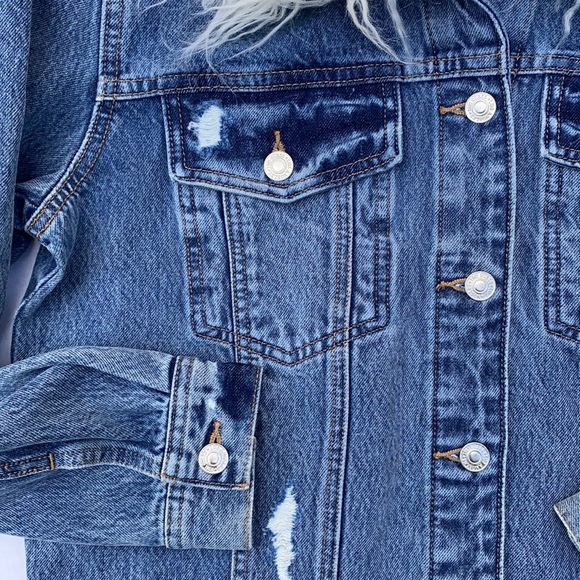 NEW GUESS 90s Iconic Faux-Fur Denim Jacket SZ S - Picture 10 of 11